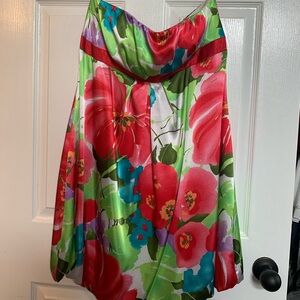 Strapless dress, size 14, multicoloured floral pattern